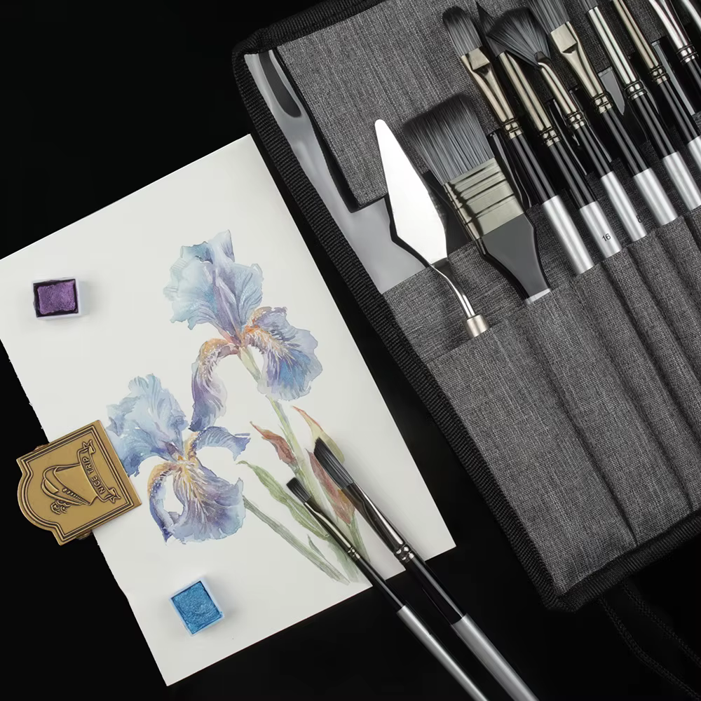 24 pièces différentes formes argent gris peinture pinceau ensemble pour Gouache aquarelle