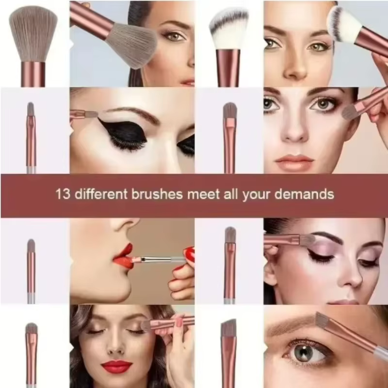 Ensemble de pinceaux de maquillage professionnels, 13 pièces, pinceaux cosmétiques doux et moelleux pour le fond de teint, outils de beauté adaptés aux débutants