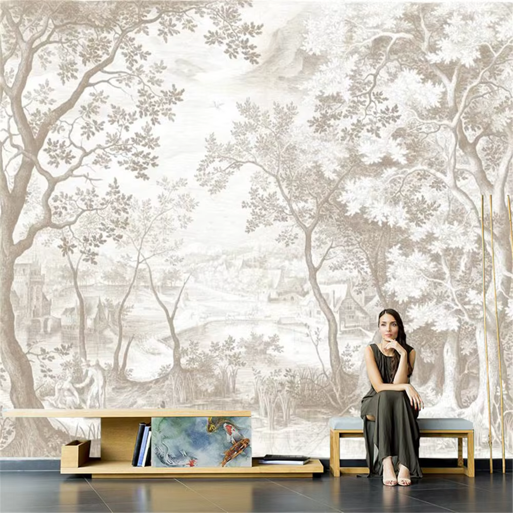 Papier peint de paysage de forêt française européenne personnalisée