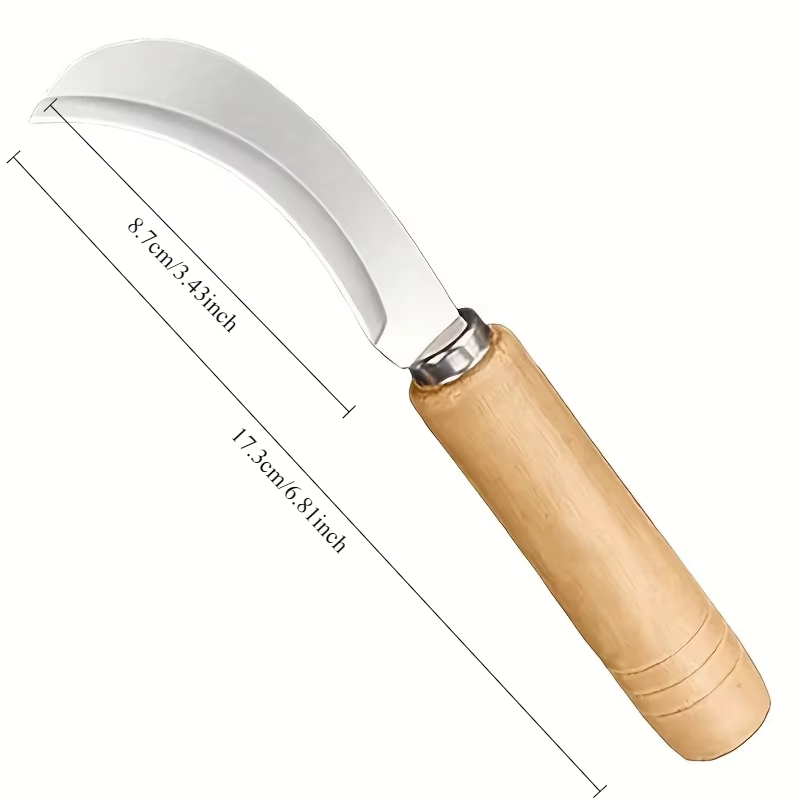 Couteau en acier inoxydable courbé avec manche en bois - Outil 2-en-1 pour le désherbage des jardins d'été, parfait pour une utilisation en extérieur
