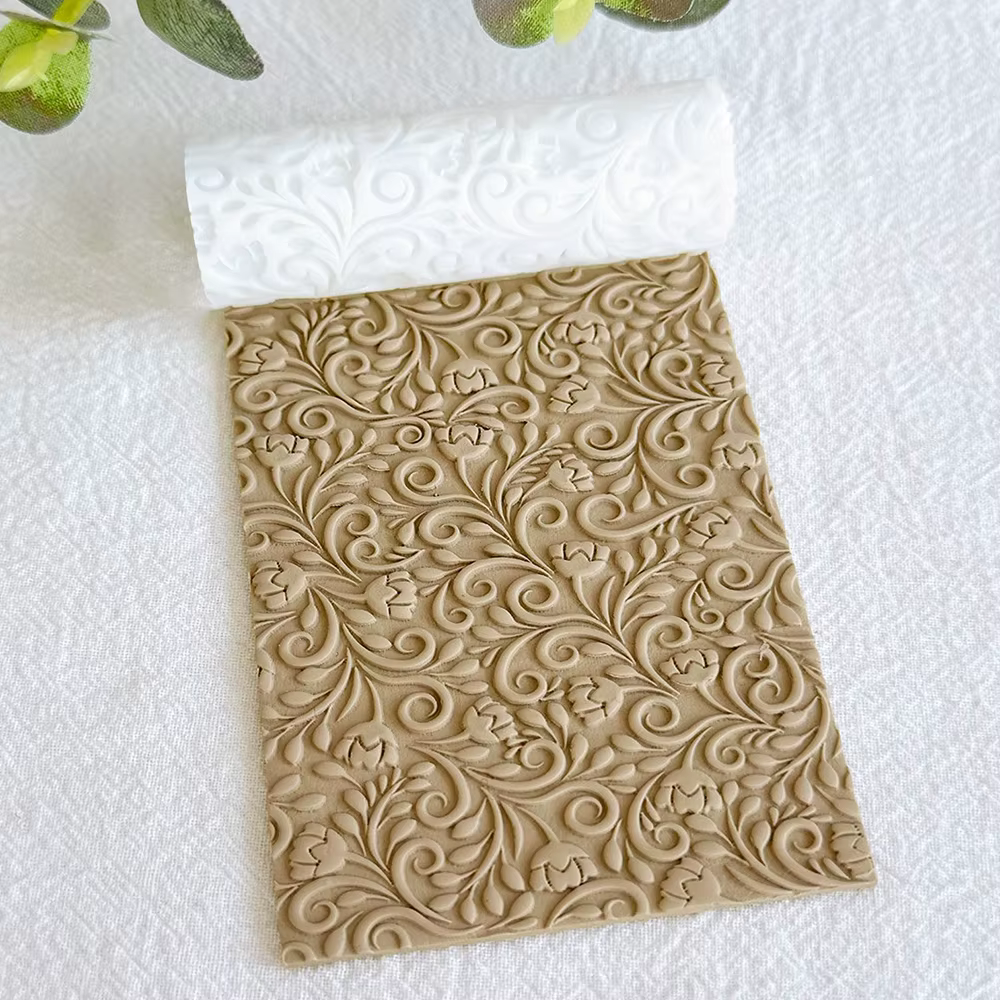 Rouleau de Texture en argile polymère avec motifs floraux