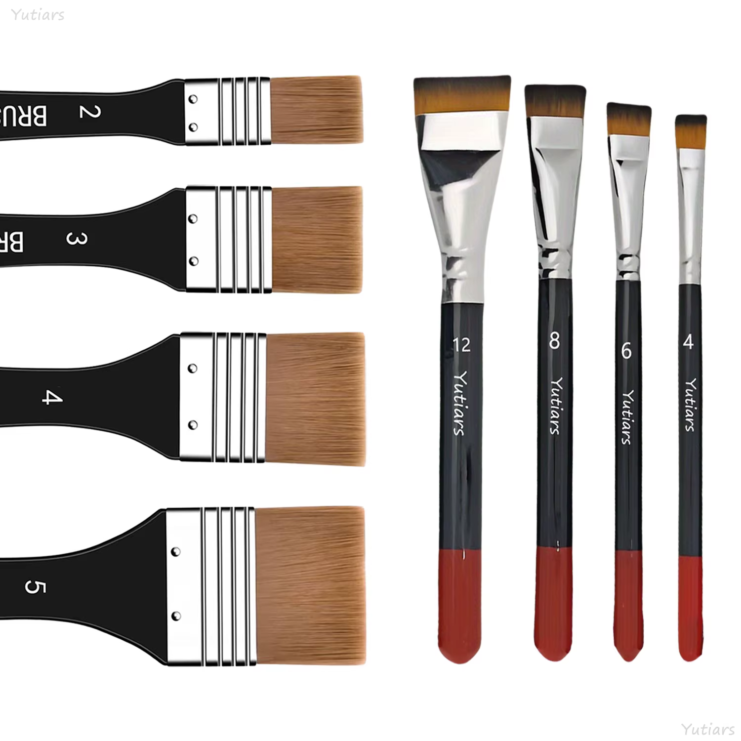 Ensemble de pinceaux plats larges en nylon Yutiars Lacquer Art (4+4 pièces)
