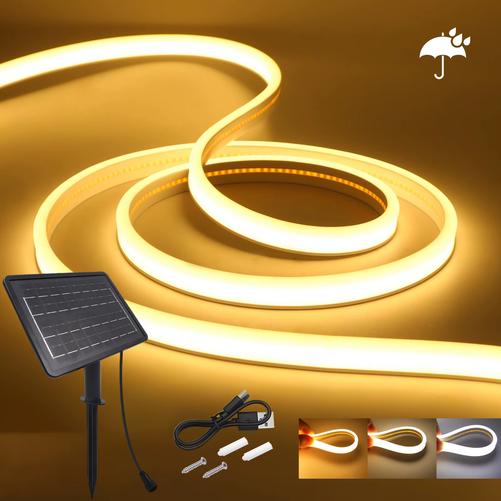 Bande lumineuse LED solaire néon 5M 10M 24V étanche 8 modes 320 LED/m Lampe flexible IP68 Décoration extérieure pour fête et jardin 0.5m 1m 2m 3m
