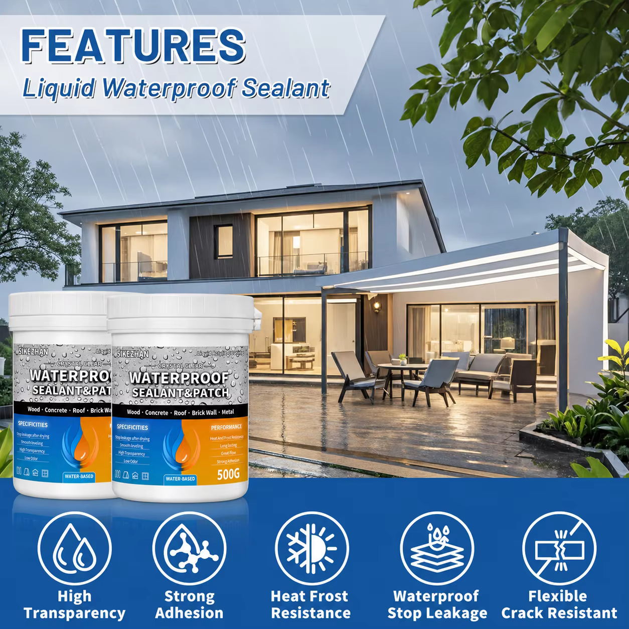 Enduit imperméable à base d'eau 500g avec pinceau