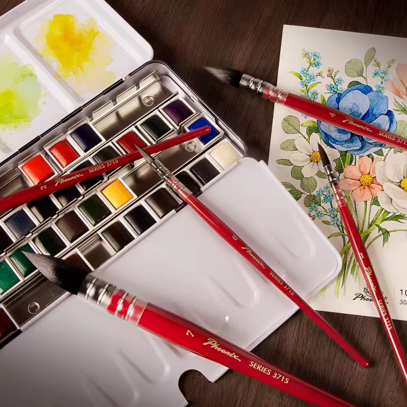 Phoenix – pinceau de peinture à l'aquarelle rouge potelé à pointe ronde