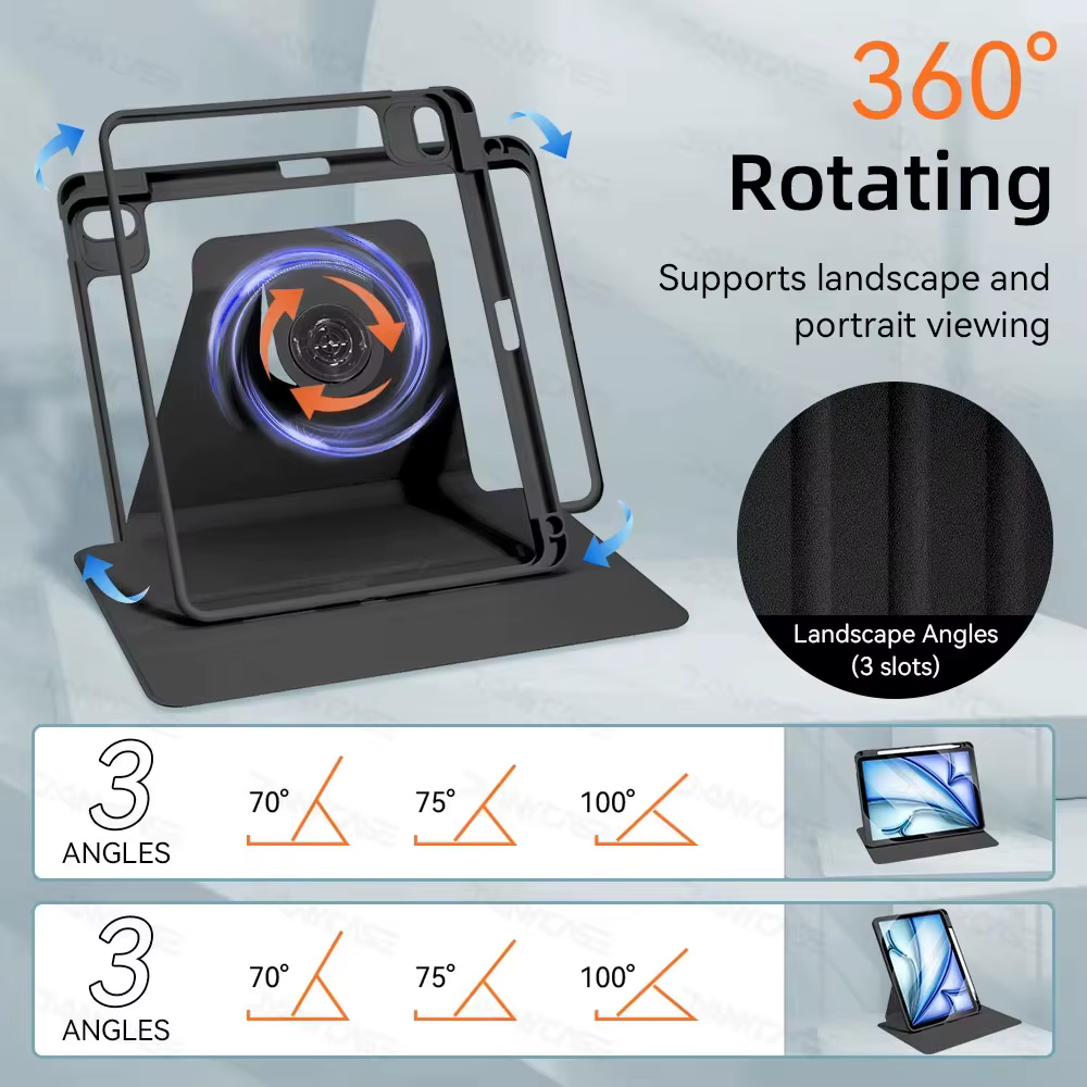 360 °   Housse rotative pour iPad Air 11 M2, étui pour Air 5/4 iPad 10e génération 10,9 pouces Mini 6 7/8/9e 10,2 pouces Pro 11 12,9 13, housse pour tablette