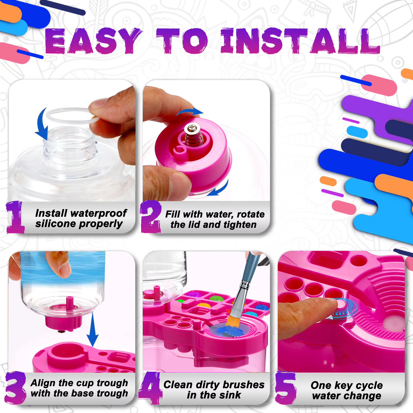 Pinceau à peinture dispositif de nettoyage Cycle Ellipse vert rose épurateur bricolage