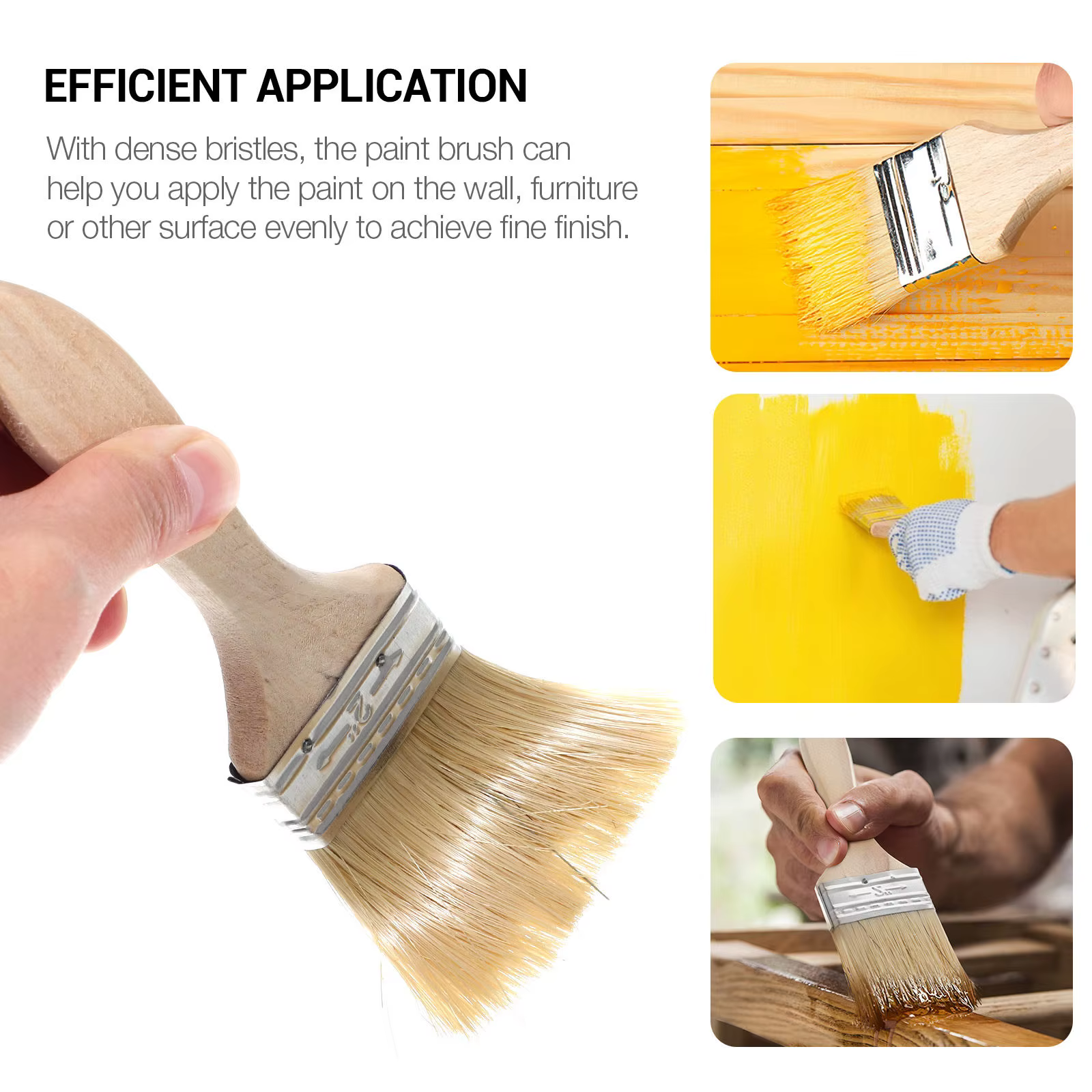 Lot de 10 pinceaux à finition lisse avec manche en bois robuste pour la décoration intérieure