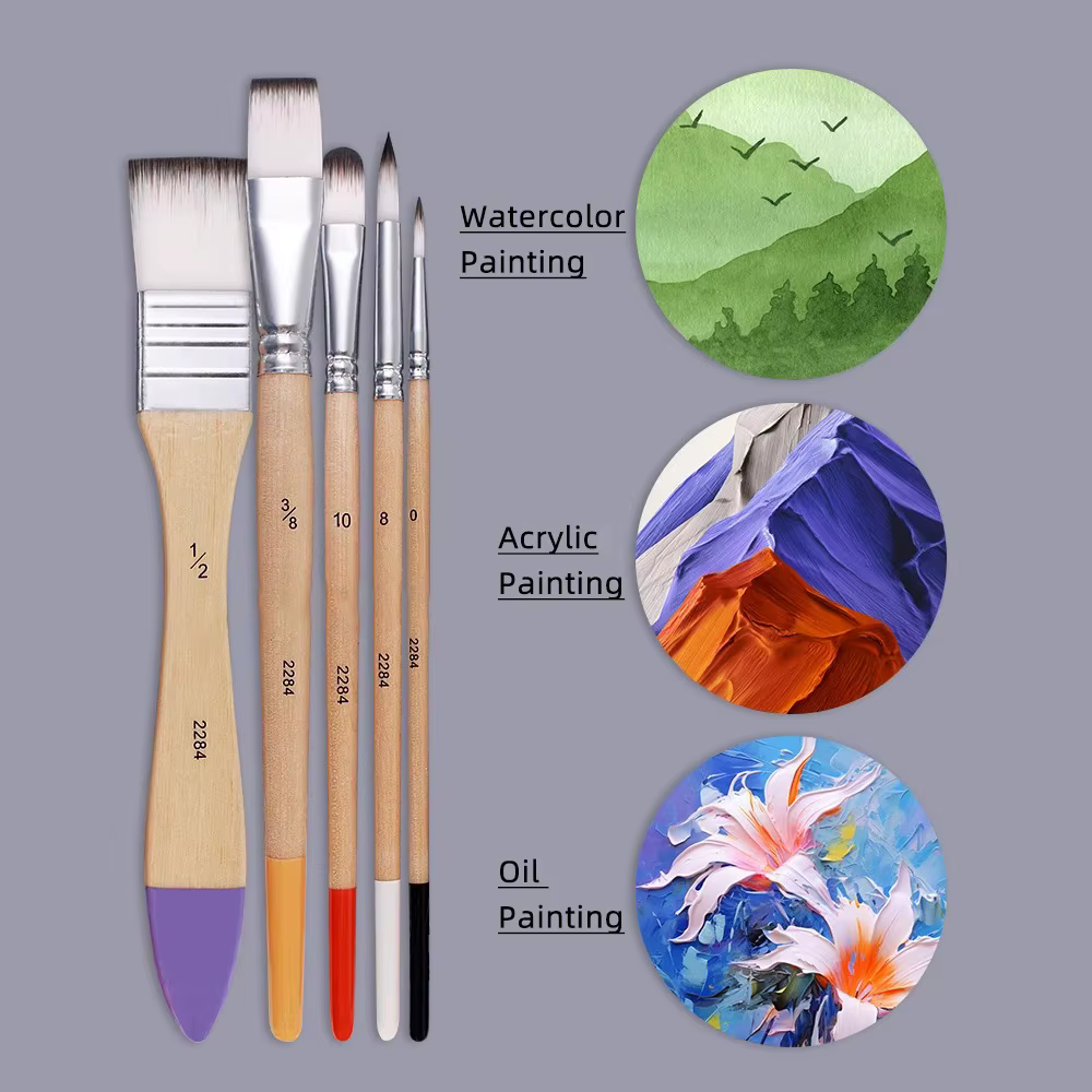 Ensemble de pinceaux pour débutants, 9 pièces, poils en Nylon pour toile, aquarelle, peinture à l'huile acrylique, outils de peinture d'artiste