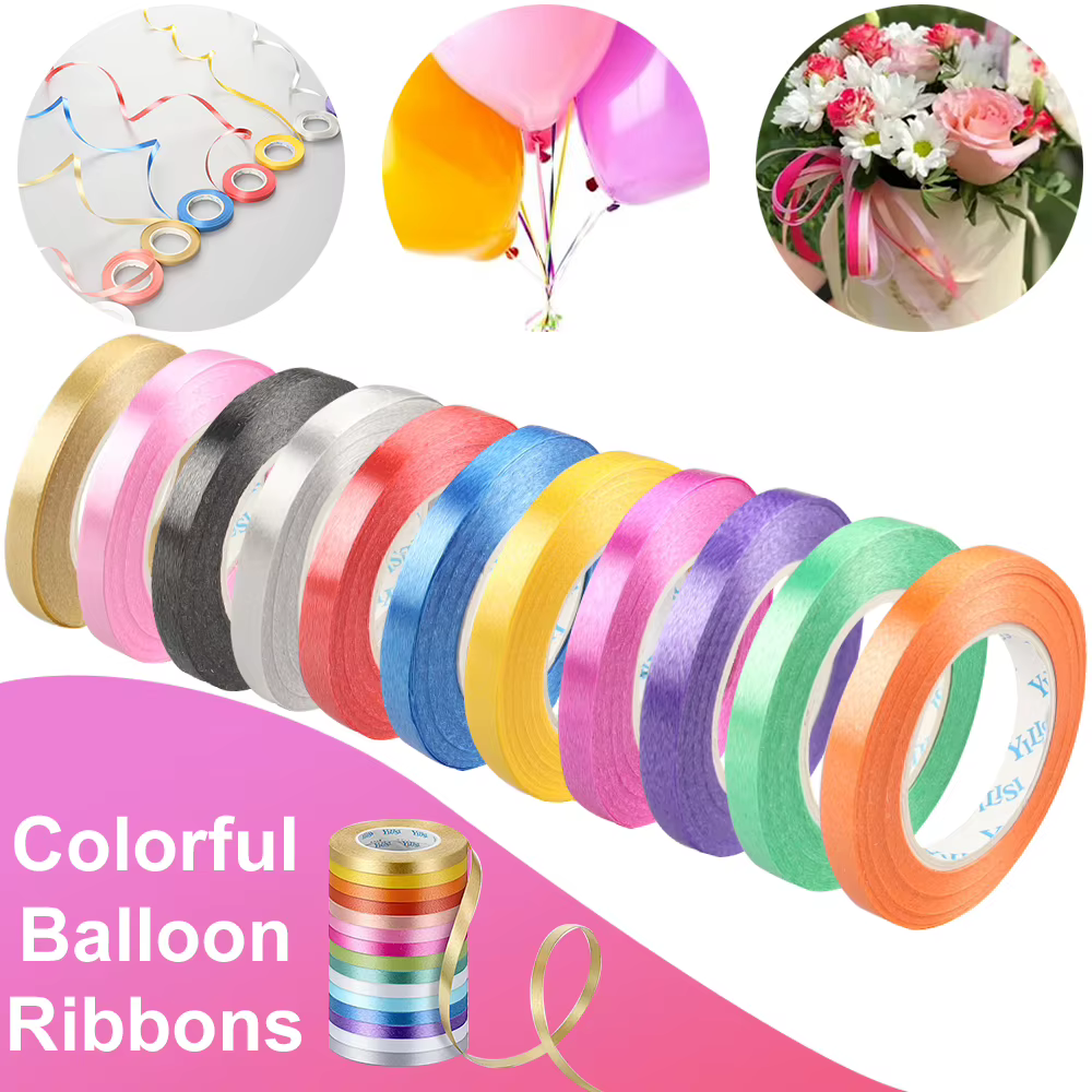 Ruban pour ballons 10M/rouleaux, multicolore, accessoires pour anniversaires, mariages, artisanat, corde à nouer pour ballons, chaîne en satin, bricolage, cadeaux de fête, décoration