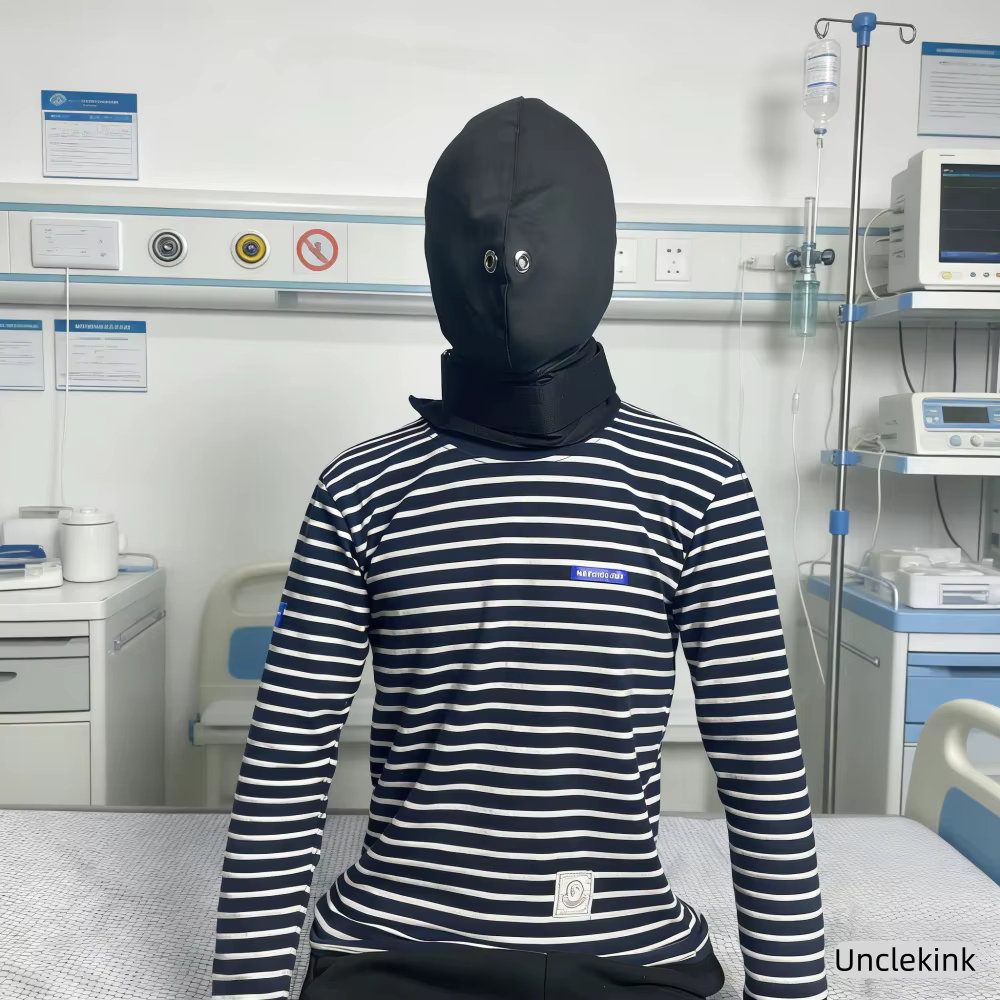 Masque de sécurité médical occultant avec ceinture de contention cervicale et fermeture magnétique pour patients maniaques – Sécurité psychiatrique