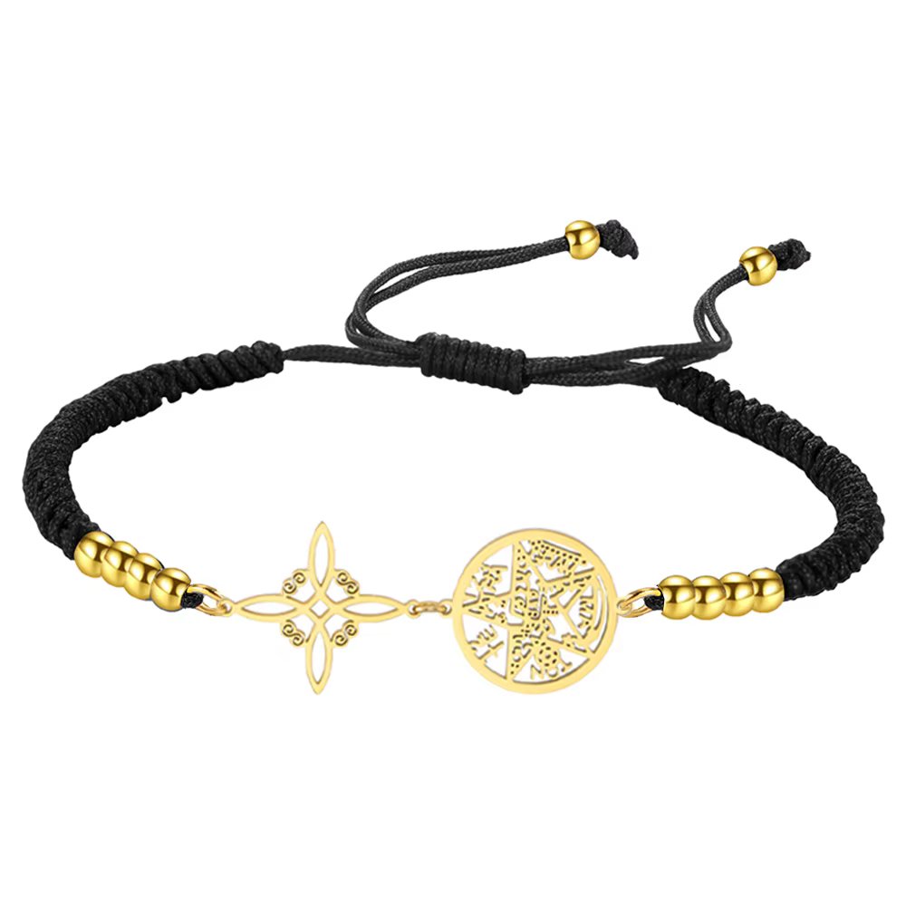 Bracelet Double protection avec nœud de sorcière, Tetragramaton, en acier inoxydable, pour femmes et hommes