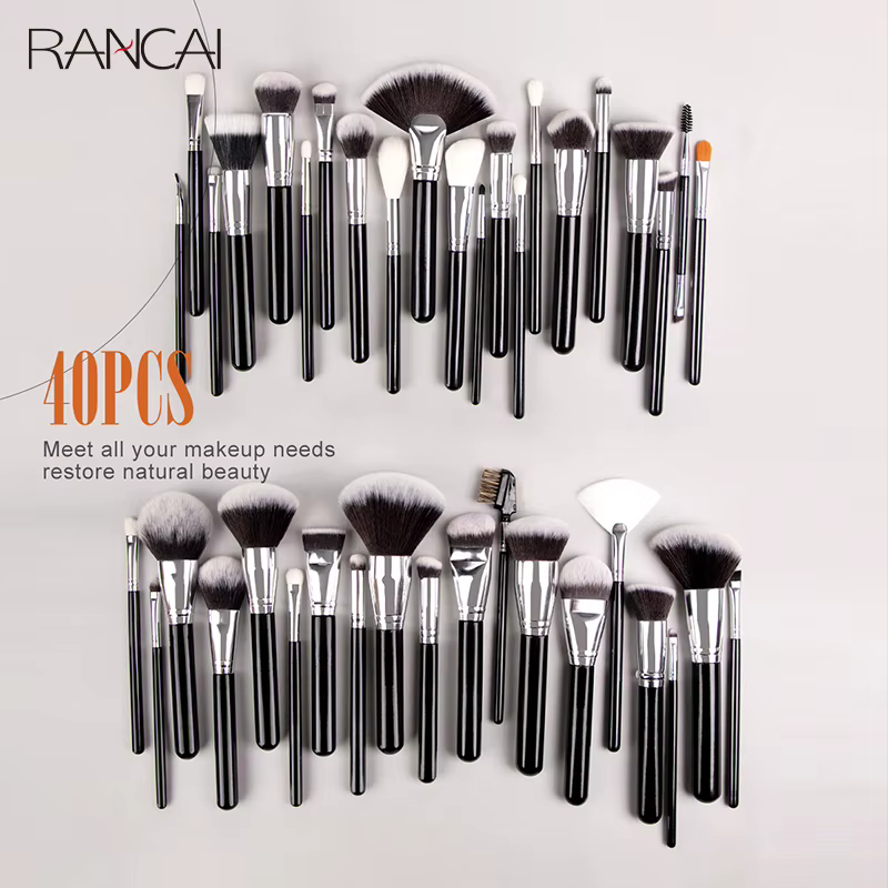 Ensemble professionnel de 40 pinceaux de maquillage à poils synthétiques doux pour poudre, estompage, contour, sourcils, fard à paupières, éventail et fond de teint