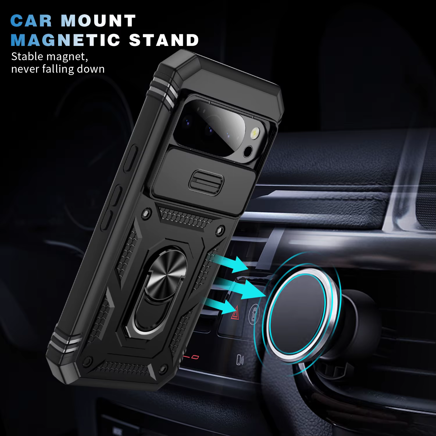 Coque de protection robuste avec béquille rotative à 360 degrés et protection coulissante pour appareil photo pour Google Pixel 10 9 8 6 Pro XL 9A 8A