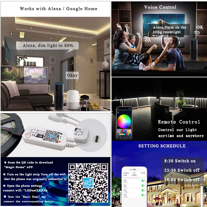 Bande lumineuse LED RGBWW WIFI 5050 RGBW, ruban Flexible, contrôle par application + alimentation, fonctionne avec Alexa Google pour la décoration intérieure
