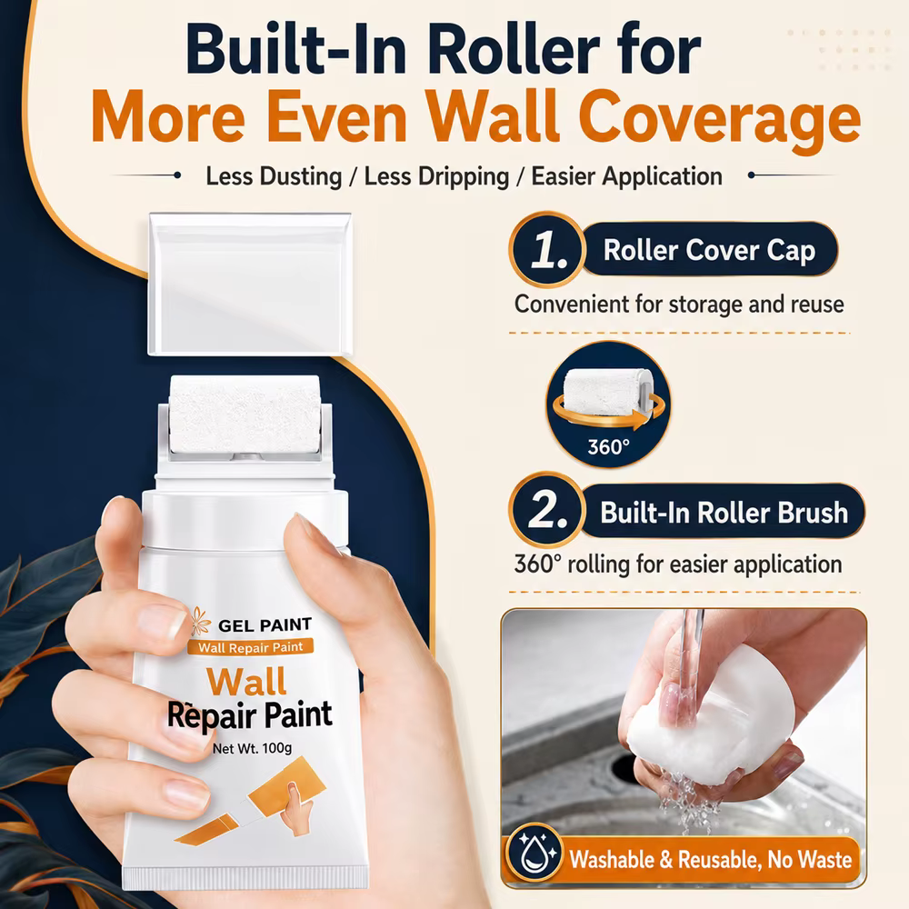 Peinture de réparation murale blanche avec rouleau intégré 100g – Gel de retouche à séchage rapide pour taches