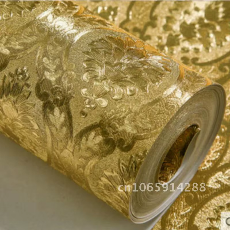 Luxe classique or papier peint rouleau chambre salon Relief mur feuille d'or de papel damassé fonds d'écran