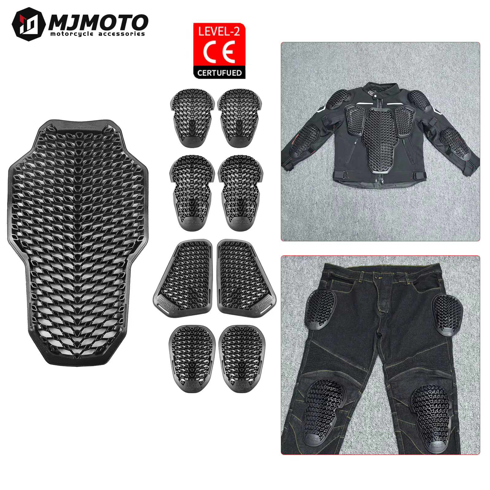Protection complète noire CE Niveau 2 pour moto, ensemble de protections dorsales, épaules et coudes pour remplacement de veste de moto