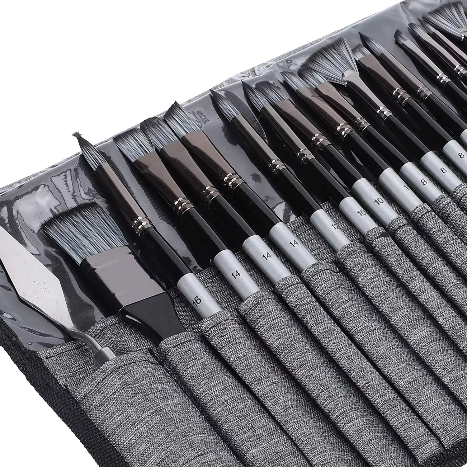 Ensemble de pinceaux de peinture Premium avec sac en toile, 24 pièces, lavables, pointes larges pour aquarelle et peinture à l'huile, poignées en bois durables