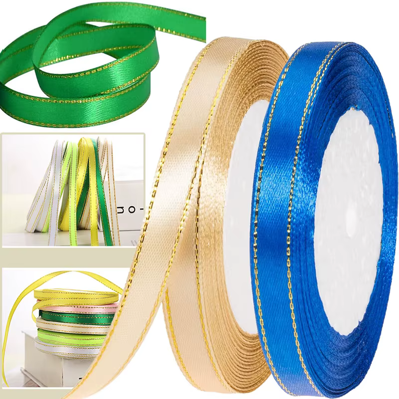 Ruban en satin à bordure dorée de 25 yards