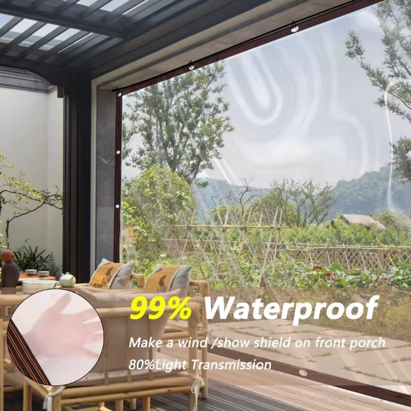 Bâche transparente imperméable 2x4m/2m en polyéthylène anti-déchirure avec œillets antirouille pour patio