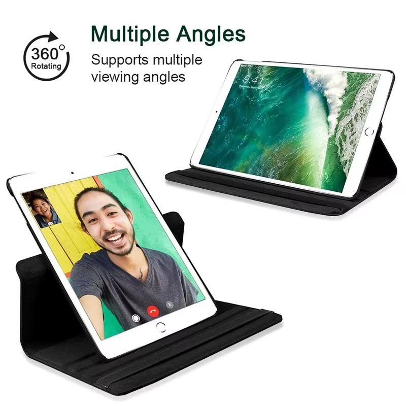 Pour iPad Pro 12.9 2018 2020 2021 2022 2015/2017 Étui en cuir intelligent 360 ° Coque de protection pour fonction rotation et réveil du sommeil