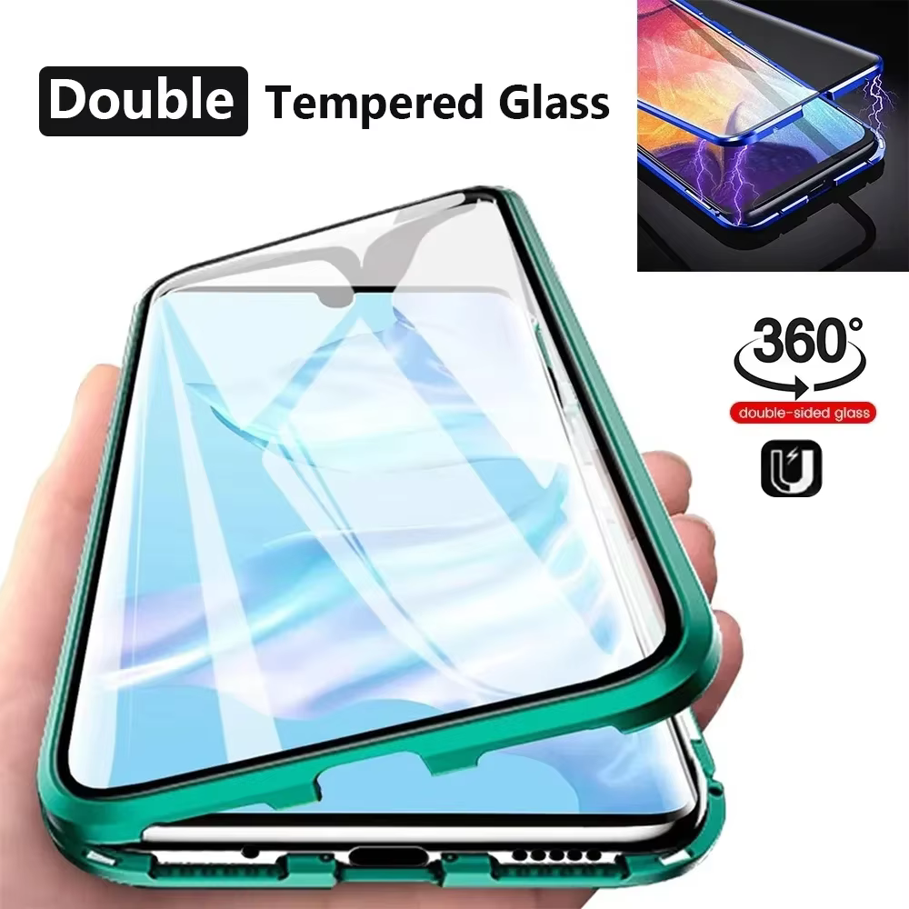 Étuis magnétiques en métal à protection intégrale 360° pour Samsung Galaxy A34 A35 A16 A56 A17 A36 5G, coque de téléphone avec dos en verre double face