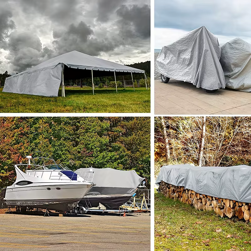 Bâche Argentée Imperméable Anti-UV Polyvalente 2x2m 2x3 3x3 3x4 3mx5 Auvent Abri Pluie Protection Solaire Extérieure Camping
