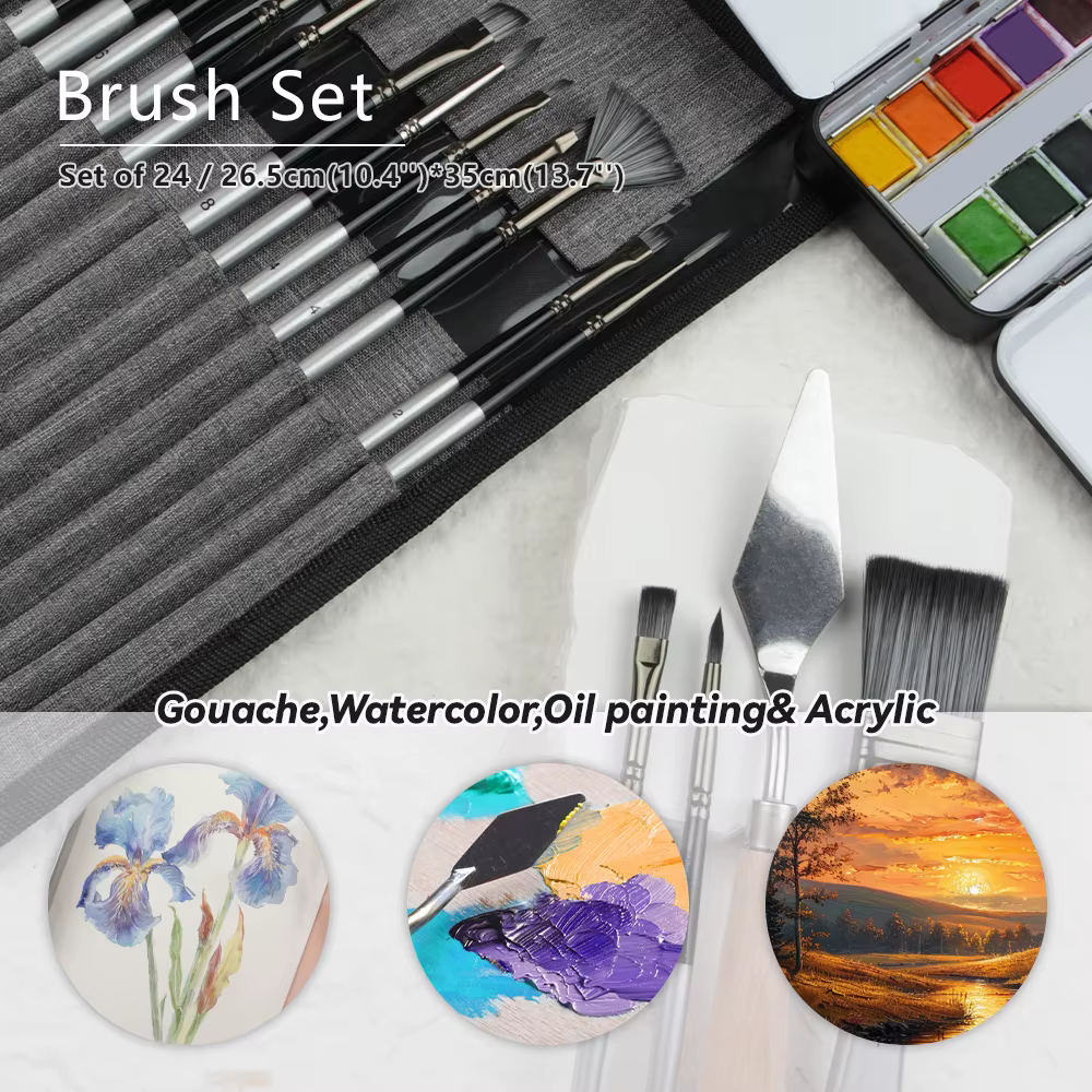 24 pièces différentes formes argent gris peinture pinceau ensemble pour Gouache aquarelle
