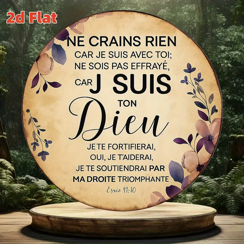Plaque murale ronde vintage de 8 pouces avec verset biblique français en 2D | Psaumes 23:1