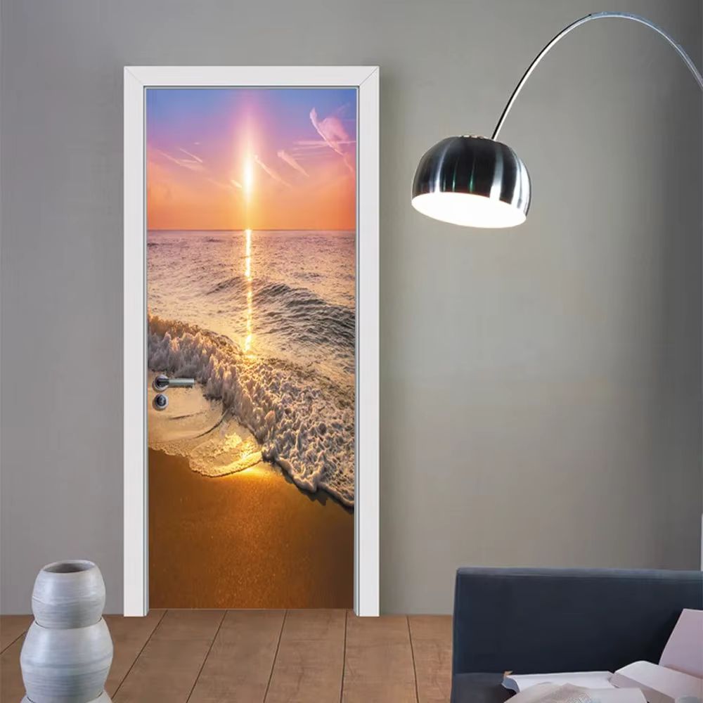 Autocollant Mural de porte 3D vue sur la mer plage