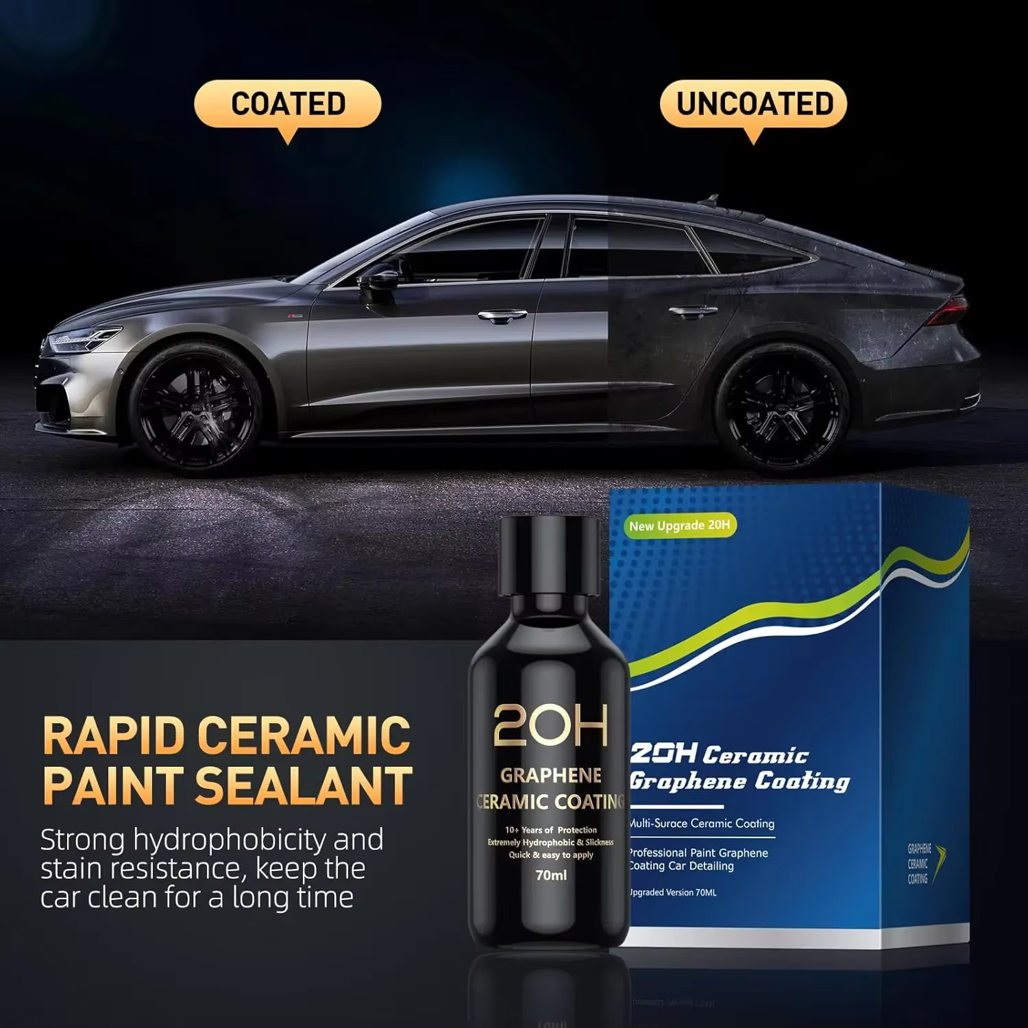 Revêtement céramique graphène 20H avec technologie d'auto-guérison et de piste UV Professionnels de détail de voiture 10 ans de protection plus