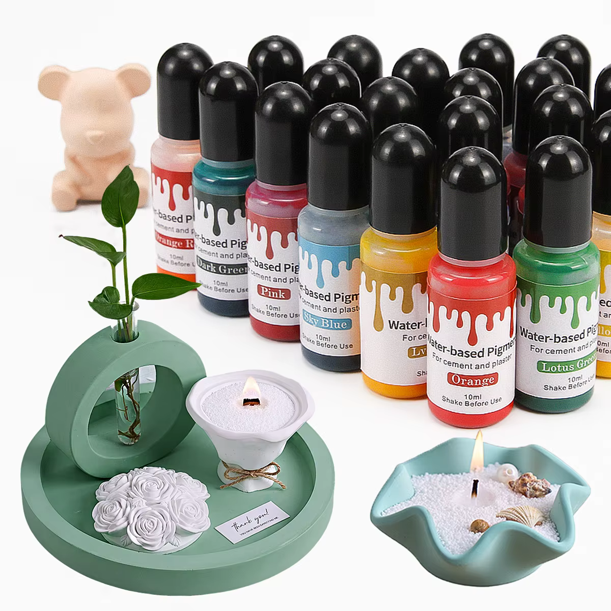 24 couleurs 10Ml à base d'eau gypse ciment coloration plâtre Pigment aquarelle Essence colorant bricolage