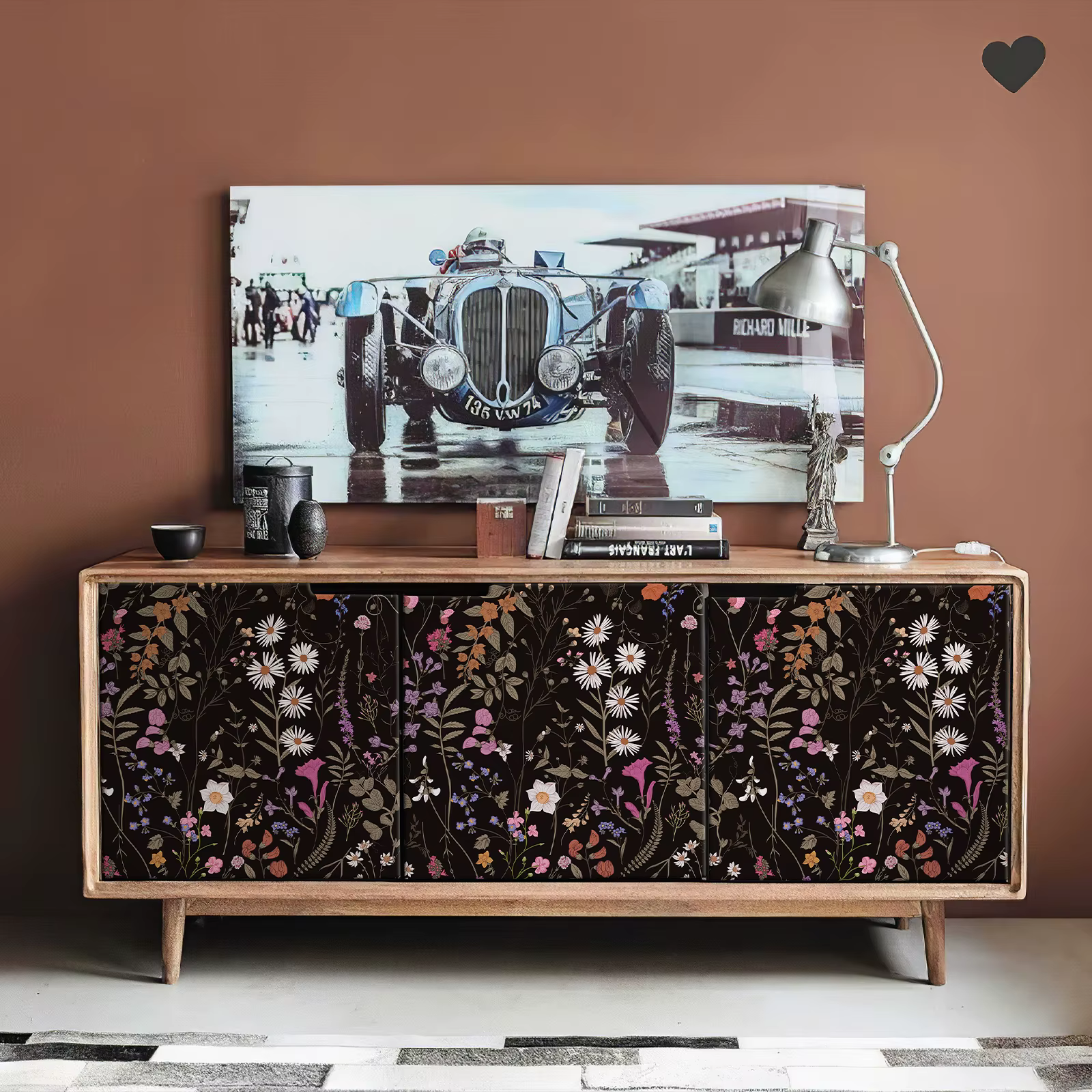1 rouleau 44 cm x 300 cm noir floraison fleur PVC papier peint Morden imperméable vinyle salon bureau décoration murale avec adhésif