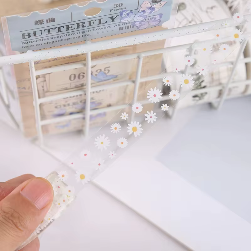 5 rouleaux de ruban adhésif transparent à fleurs colorées