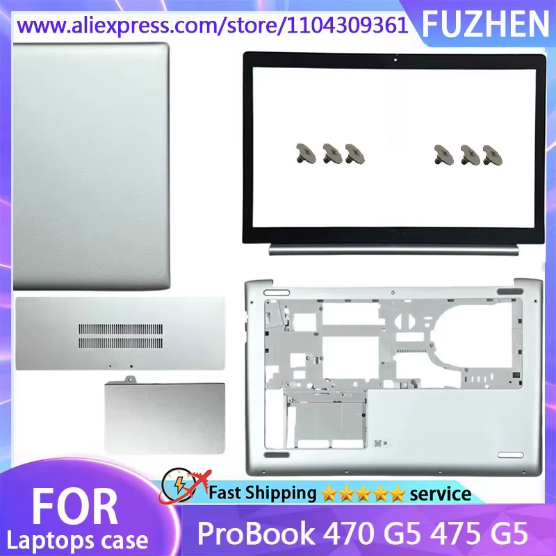 Nouvelle couverture pour ProBook 470 G5 475 G5 série coque d'ordinateur portable LCD couvercle supérieur/couvercle arrière/lunette avant/charnières/boîtier inférieur argenté