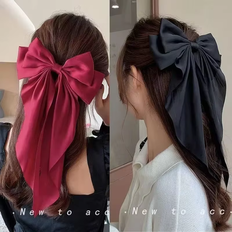 Pince à cheveux en ruban à nœud élégant pour filles, pince à cheveux Simple en Satin solide, bandeau rétro avec Clips, accessoires pour cheveux pour filles