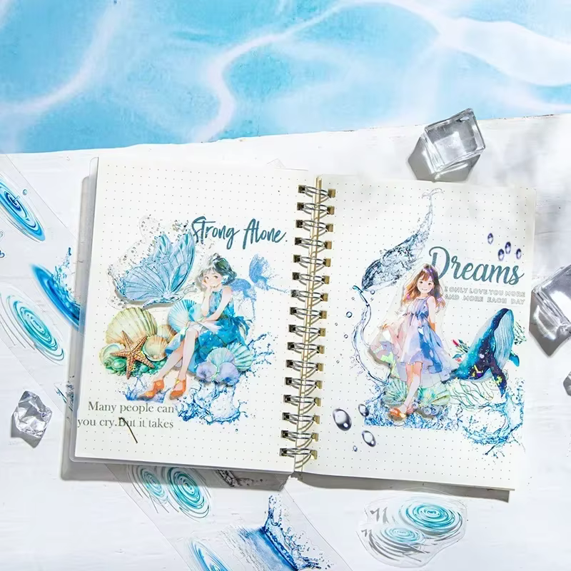 Rouleau de ruban adhésif en forme d'animal de compagnie, 1 rouleau, série ondulée, décoration transparente, adhésifs à l'eau, fournitures pour manuels, Scrapbook, 60mm x 2m