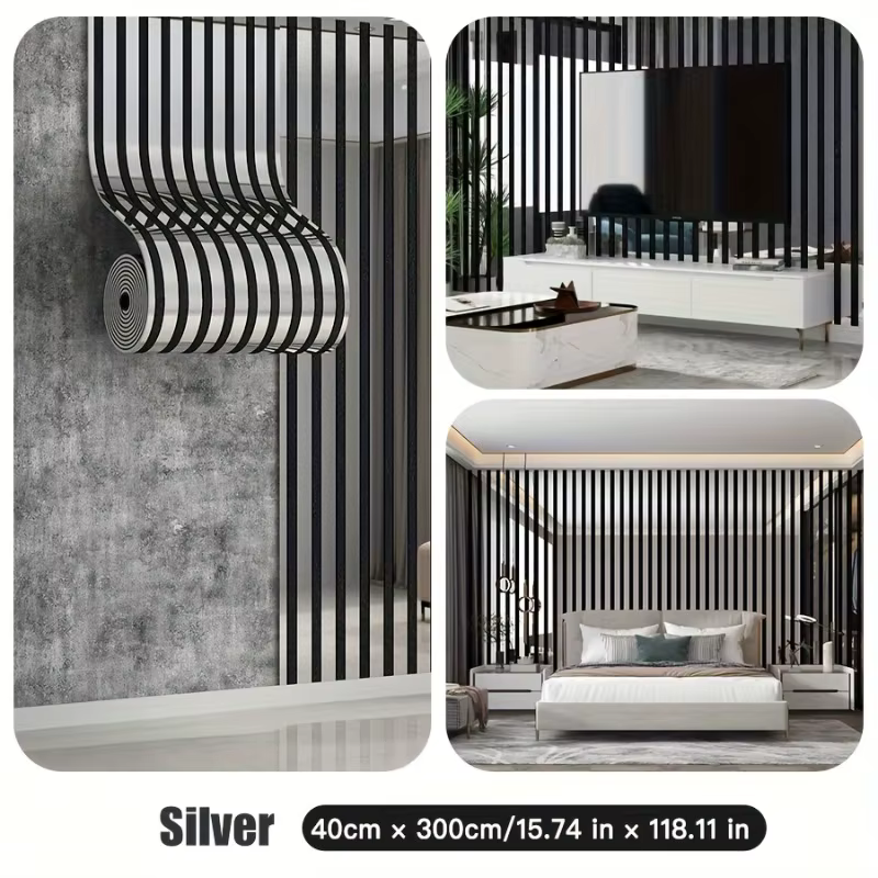 1/2/3 Rouleaux de 300 cm x 40 cm Panneaux Muraux Auto-adhésifs Grand Rouleau Luxe Effet Miroir Gaufré et Grille Métallique Autocollant Mural DIY pour Fond TV