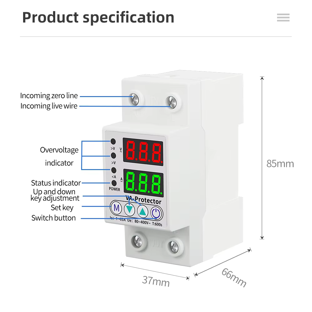 Protecteur de tension 220V 40A 63A, Rail Din réglable, double affichage, relais de surtension, dispositif de Protection contre les surtensions 220V