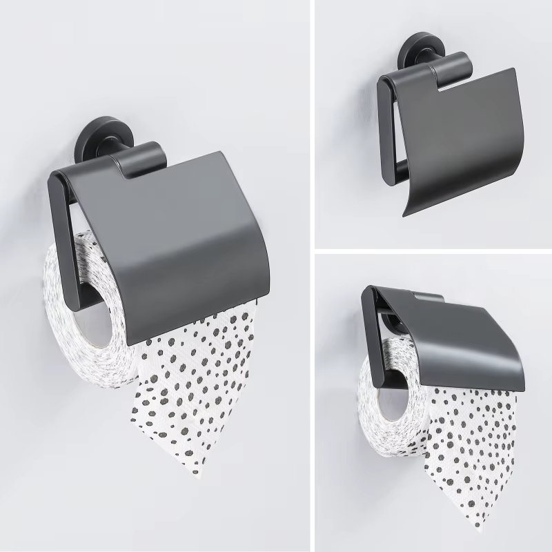 Porte-papier hygiénique noir avec couvercle, étagère murale, boîte à mouchoirs, organisateur de rouleaux de cuisine, accessoires de salle de bains en laiton de luxe
