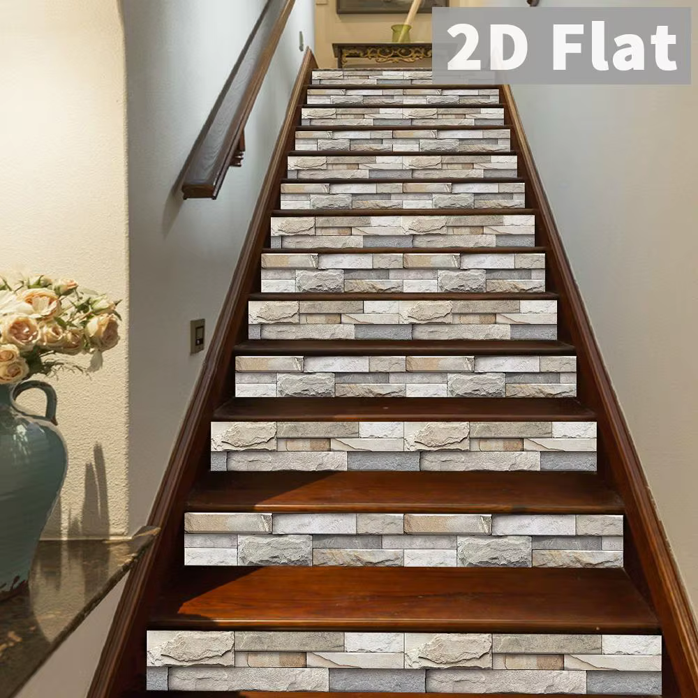Autocollant d'escalier en imitation pierre de couleur claire