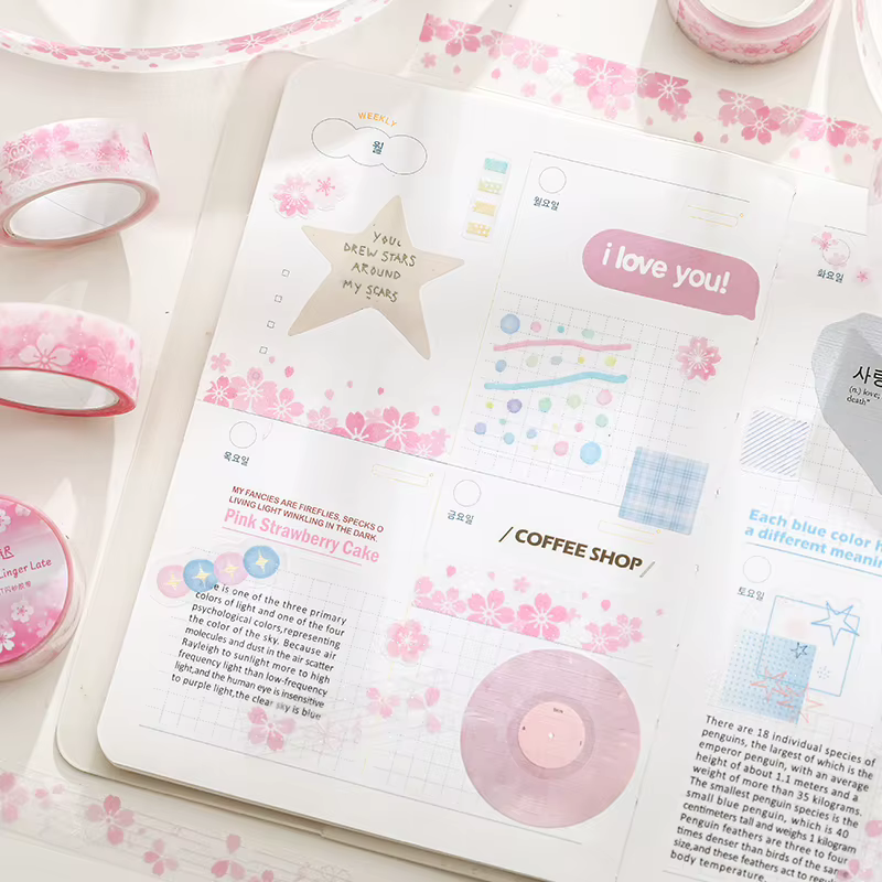 1 à 8 rouleaux de rubans et autocollants de scrapbooking à motif fleurs de cerisier printanières