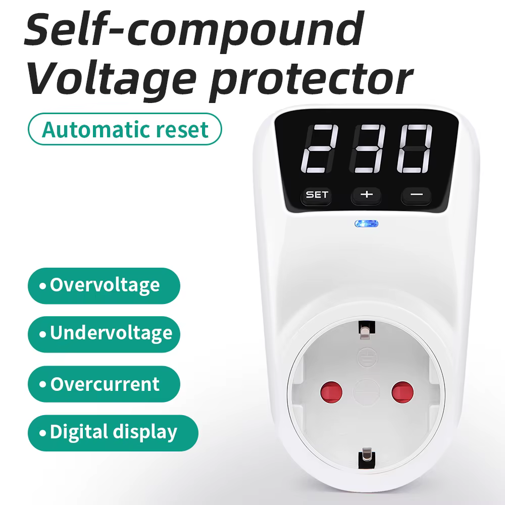 Nouvelle prise de Protection de tension réglable AC 230V 16A, Protection contre les surtensions automatique, prise ue, Protection contre les surtensions
