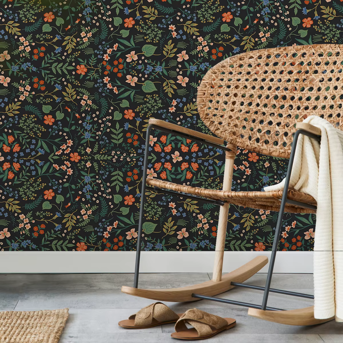 1 rouleau fond noir motif floral épaissi résistant à l'humidité papier peint auto-adhésif imperméable décoration de la
