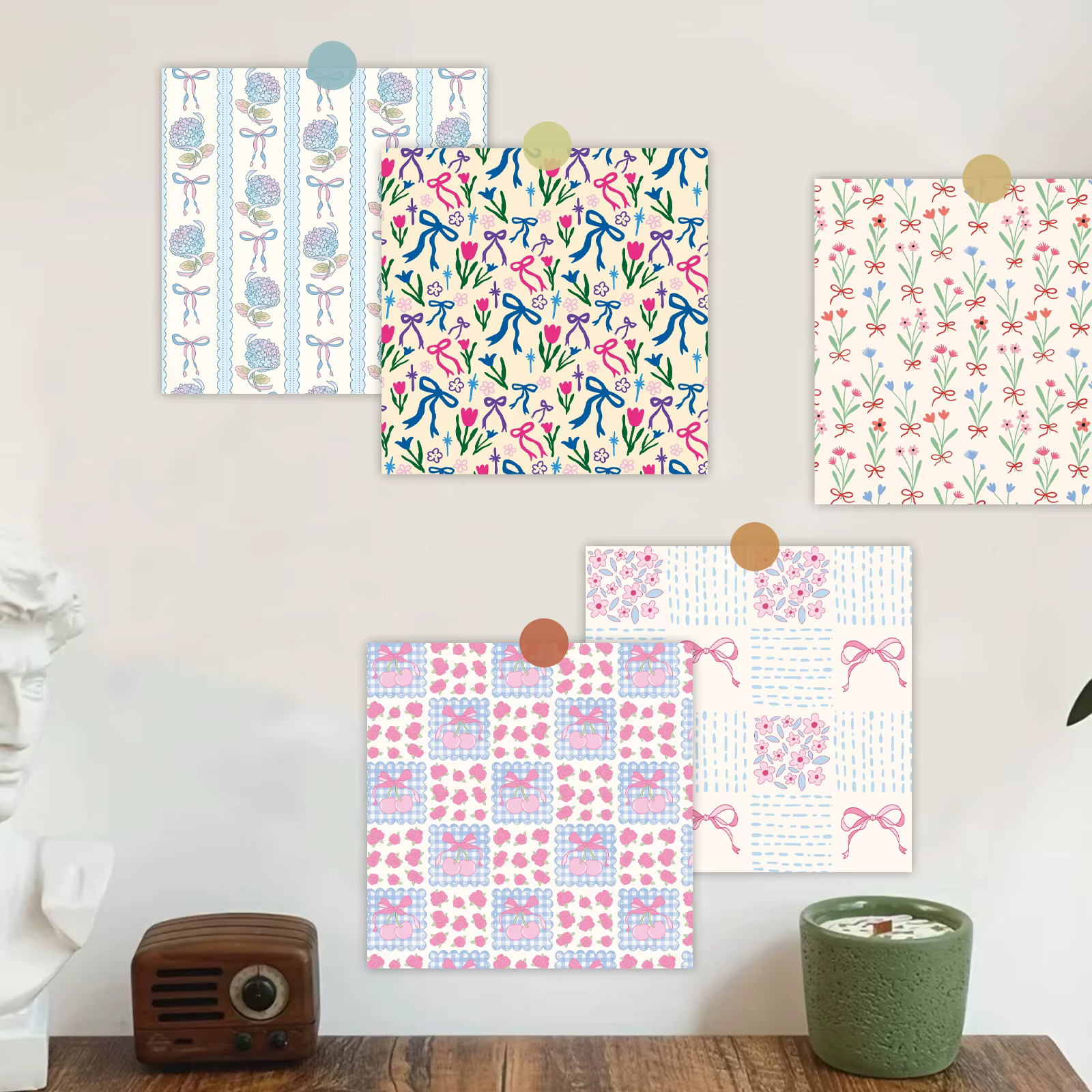 Ruban à nœud et papier artisanal décoratif Floral