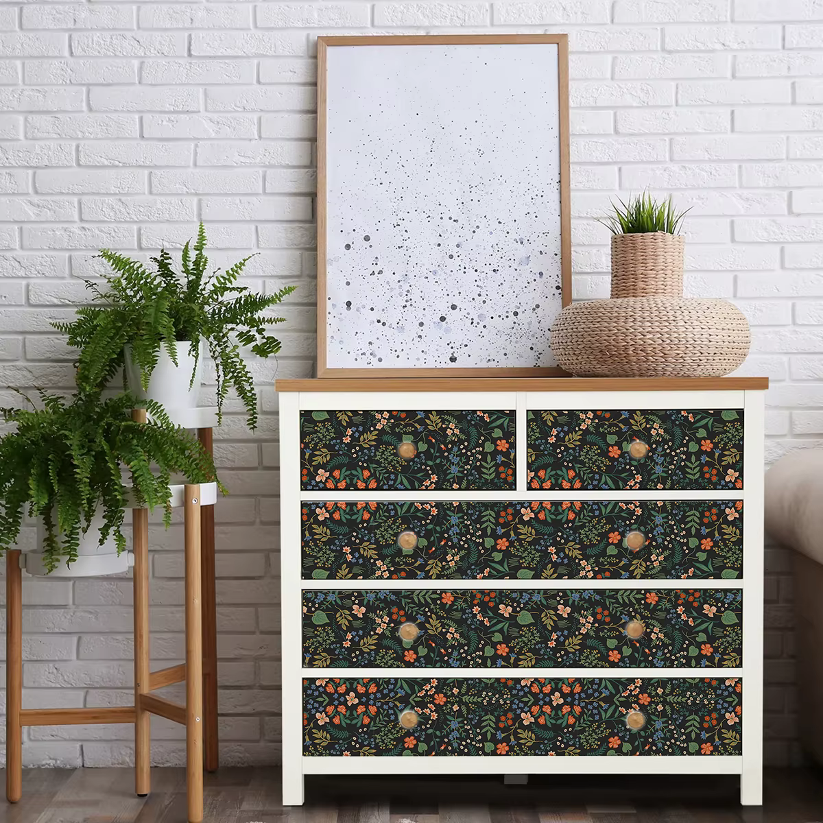 1 rouleau fond noir motif floral épaissi résistant à l'humidité papier peint auto-adhésif imperméable décoration de la