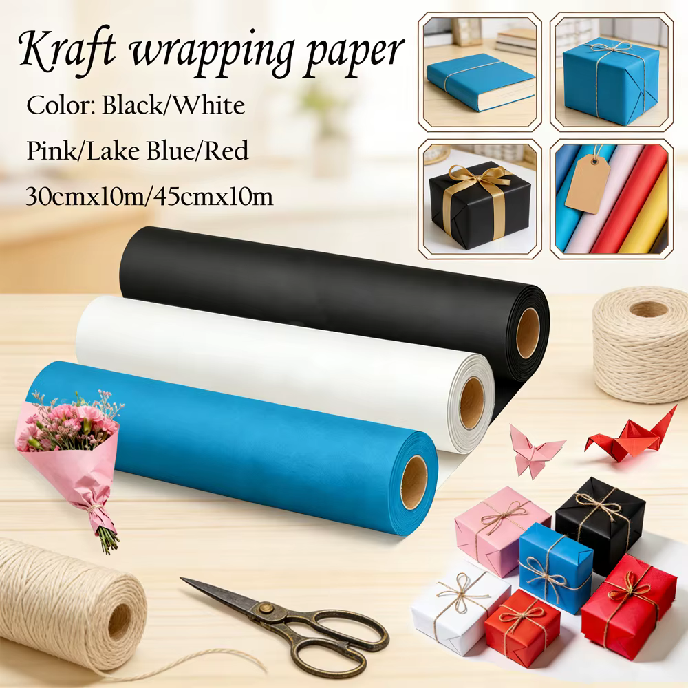 1 rouleau de papier kraft noir pour emballage cadeau et artisanat