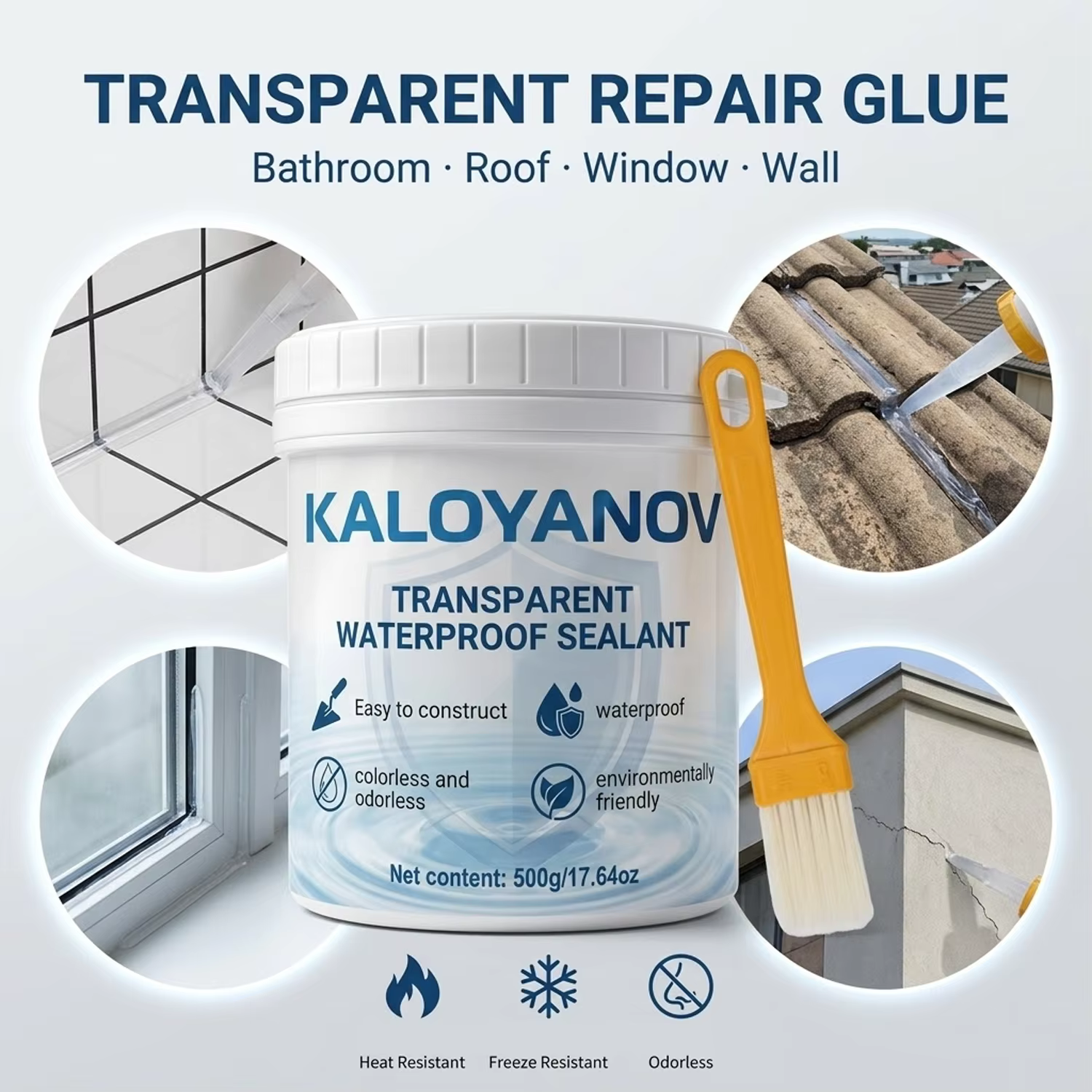 Scellant transparent imperméable 500g avec pinceau pour la réparation des fuites dans la salle de bain