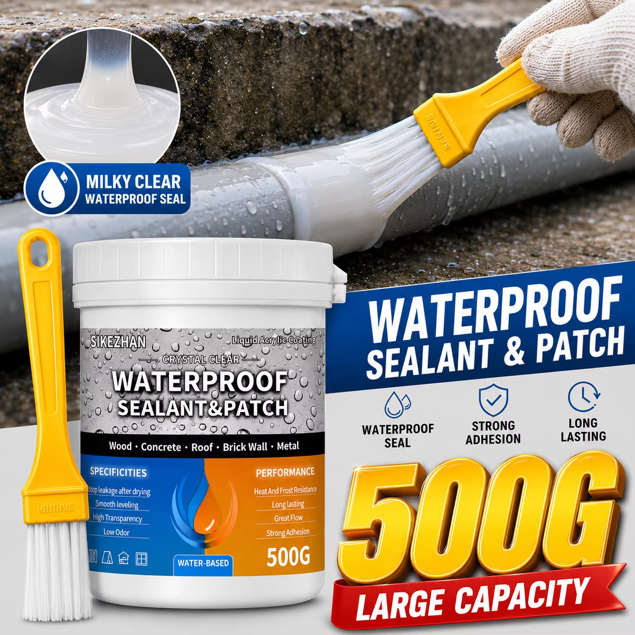 Enduit imperméable à base d'eau 500g avec pinceau